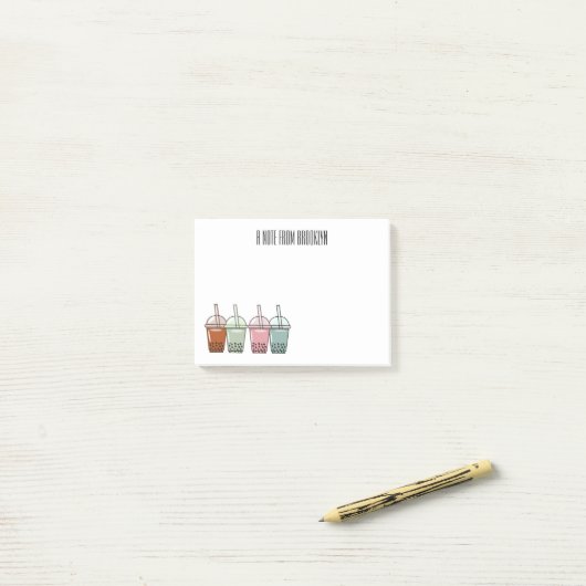 Afbeelding van de cartoon van bubbelthee post-it® notes (Op bureau)