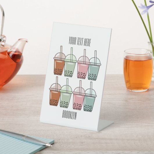 Afbeelding van de cartoon van bubbelthee reclamebord met voetstuk (Insitu)