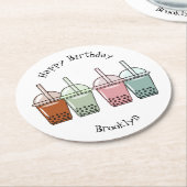 Afbeelding van de cartoon van bubbelthee ronde kartonnen onderzetter (Gebogen)