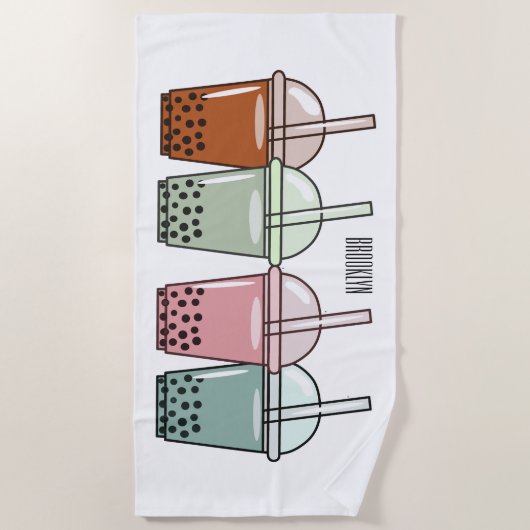 Afbeelding van de cartoon van bubbelthee strandlaken (Voorkant)