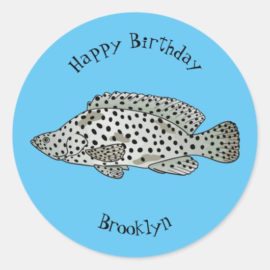 Afbeelding van de cartoon van de Humpback grouper Ronde Sticker (Voorkant)