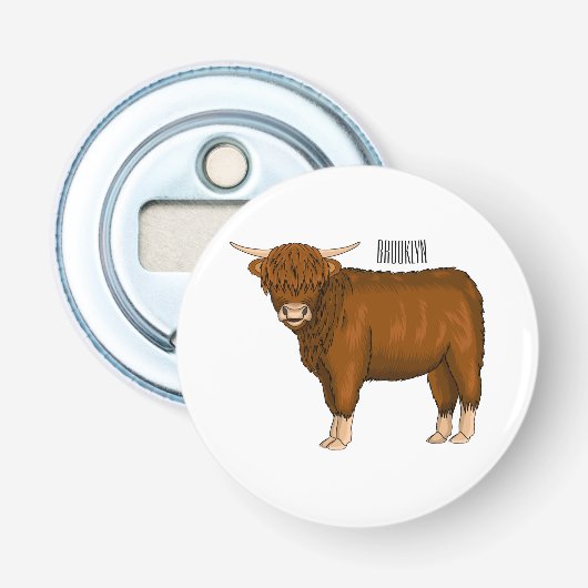 Afbeelding van de cartoon van de koe van het land button flesopener (Voorkant)