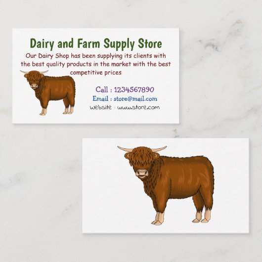 Afbeelding van de cartoon van de koe van het land visitekaartje (Voorkant / Achterkant)