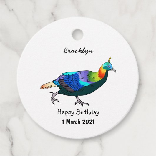 Afbeelding van de cartoon van de monale vogel uit bedankjes labels (Voorkant)