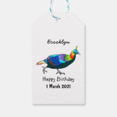 Afbeelding van de cartoon van de monale vogel uit cadeaulabel (Achterkant)