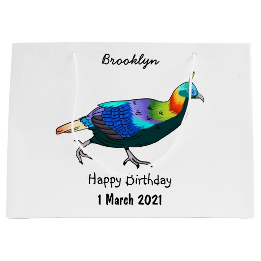 Afbeelding van de cartoon van de monale vogel uit  groot cadeauzakje (Voorkant)