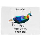 Afbeelding van de cartoon van de monale vogel uit  groot cadeauzakje (Achterkant)
