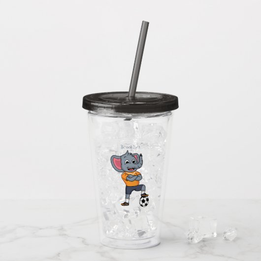 Afbeelding van de cartoon van de olifantenvoetbals acryl drinkbeker (Achterkant ijs)