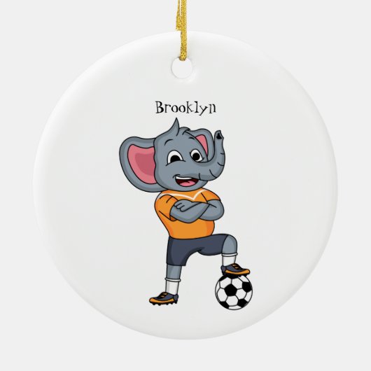 Afbeelding van de cartoon van de olifantenvoetbals keramisch ornament (Achterkant)