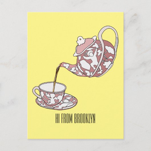 Afbeelding van de cartoon van de teacup-set briefkaart (Voorkant)