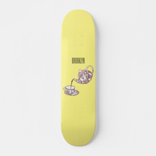 Afbeelding van de cartoon van de teacup-set persoonlijk skateboard (Voorkant)