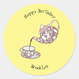 Afbeelding van de cartoon van de teacup-set ronde sticker