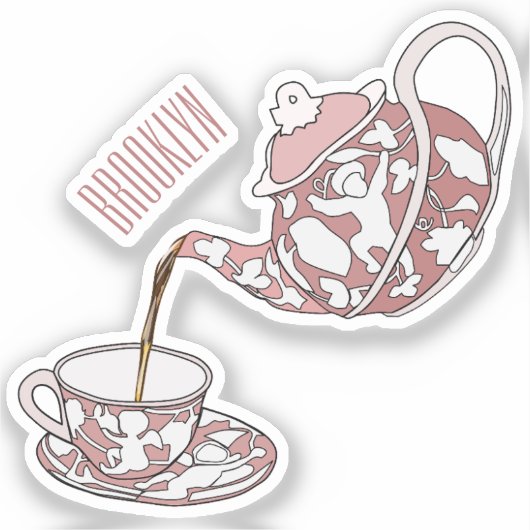 Afbeelding van de cartoon van de teacup-set sticker (Voorkant)
