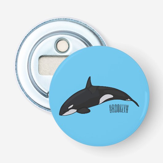 Afbeelding van de cartoon van de vulwalvis button flesopener (Voorkant)