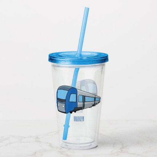 Afbeelding van de cartoon van elektrische treinen acryl drinkbeker (Achterkant)