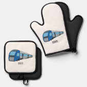 Afbeelding van de cartoon van elektrische treinen ovenwant & pannenlap set (Voorkant / Achterkant)