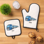 Afbeelding van de cartoon van elektrische treinen ovenwant & pannenlap set (Top down)