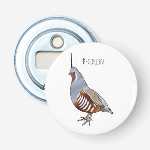 Afbeelding van de cartoon van gebergte kwartelvoge button flesopener