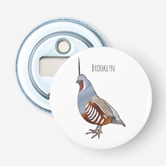 Afbeelding van de cartoon van gebergte kwartelvoge button flesopener (Voorkant)