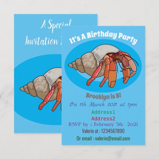 Afbeelding van de cartoon van Hermit crab Kaart (Voorkant / Achterkant)