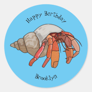 Afbeelding van de cartoon van Hermit crab Ronde Sticker