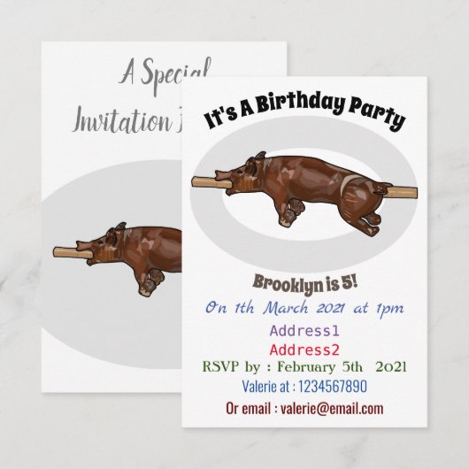 Afbeelding van de cartoon van het varkenroast/van  kaart (Voorkant / Achterkant)