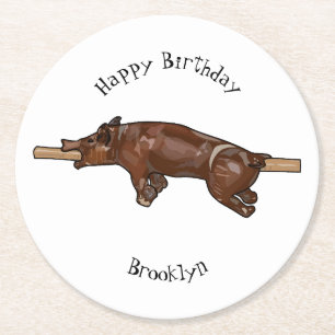 Afbeelding van de cartoon van het varkenroast/van  ronde kartonnen onderzetter