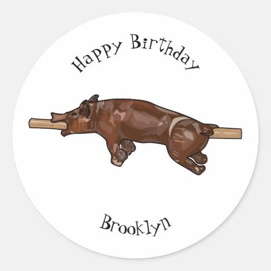 Afbeelding van de cartoon van het varkenroast/van  ronde sticker (Voorkant)