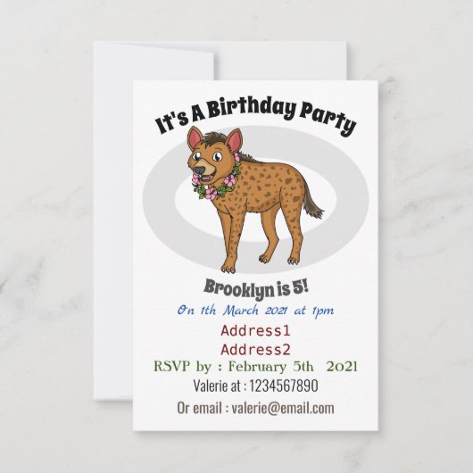 Afbeelding van de cartoon van hyena en bloemen kaart (Voorkant)