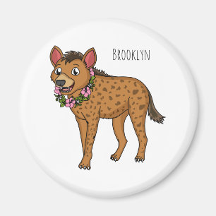 Afbeelding van de cartoon van hyena en bloemen magneet
