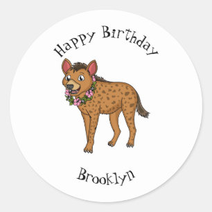 Afbeelding van de cartoon van hyena en bloemen ronde sticker