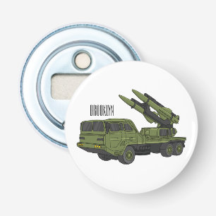 Afbeelding van de cartoon van militaire raketten button flesopener