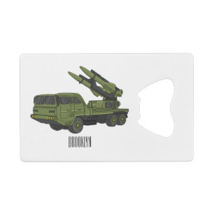 Afbeelding van de cartoon van militaire raketten creditkaart flessenopener