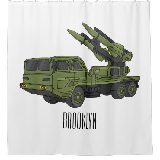Afbeelding van de cartoon van militaire raketten douchegordijn (Voorkant)