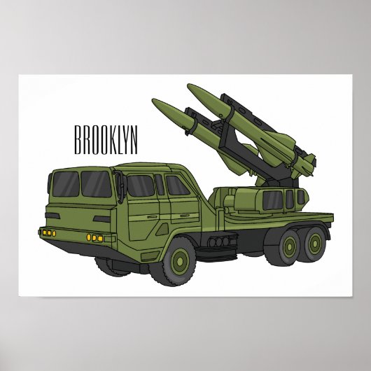 Afbeelding van de cartoon van militaire raketten poster (Voorkant)