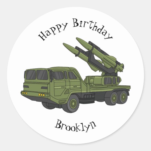 Afbeelding van de cartoon van militaire raketten ronde sticker (Voorkant)