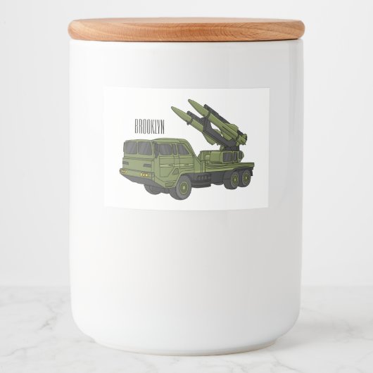 Afbeelding van de cartoon van militaire raketten voedselcontainer etiket (Voorkant)