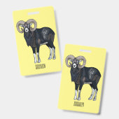 Afbeelding van de cartoon van Mouflon-schapen Badge (Voor- en achterkant)