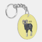 Afbeelding van de cartoon van Mouflon-schapen Sleutelhanger (Voorkant Links)