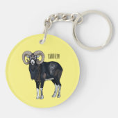 Afbeelding van de cartoon van Mouflon-schapen Sleutelhanger (Achterkant)