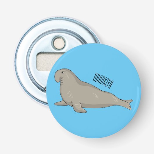 Afbeelding van de cartoon van olifantenzegels button flesopener (Voorkant)