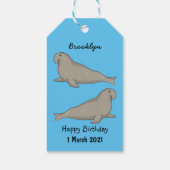 Afbeelding van de cartoon van olifantenzegels cadeaulabel (Achterkant)