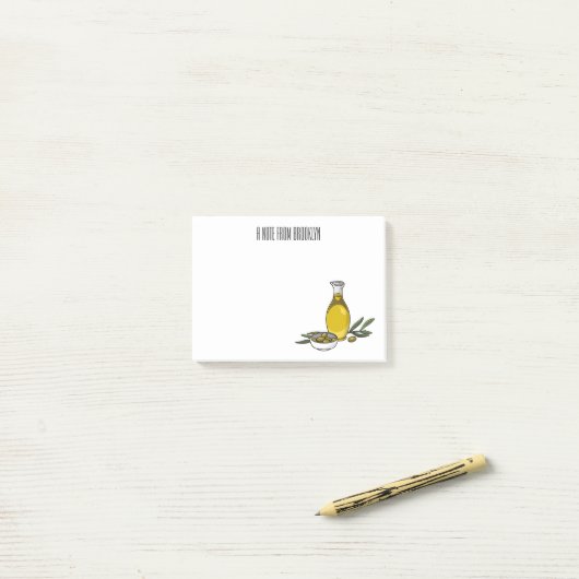 Afbeelding van de cartoon van olijfolie post-it® notes (Op bureau)