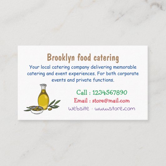 Afbeelding van de cartoon van olijfolie visitekaartje (Voorkant)