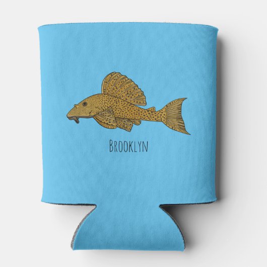 Afbeelding van de cartoon van pleco-vis blikjeskoeler (Achterkant)