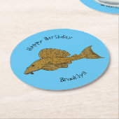 Afbeelding van de cartoon van pleco-vis ronde kartonnen onderzetter (Gebogen)