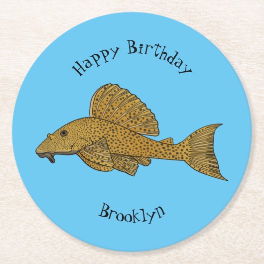 Afbeelding van de cartoon van pleco-vis ronde kartonnen onderzetter (Voorkant)