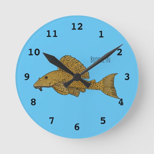 Afbeelding van de cartoon van pleco-vis ronde klok (Voorkant)
