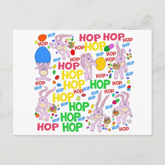 afbeelding van de cartoon van roze bundels op een briefkaart (Voorkant)