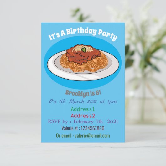 Afbeelding van de cartoon van Spaghetti Kaart (Staand voorkant)